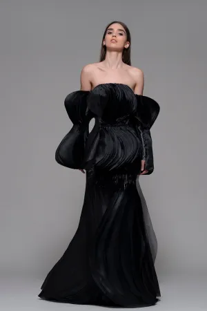 Off-The-Shoulder Mermaid Dress with 3D Pleats