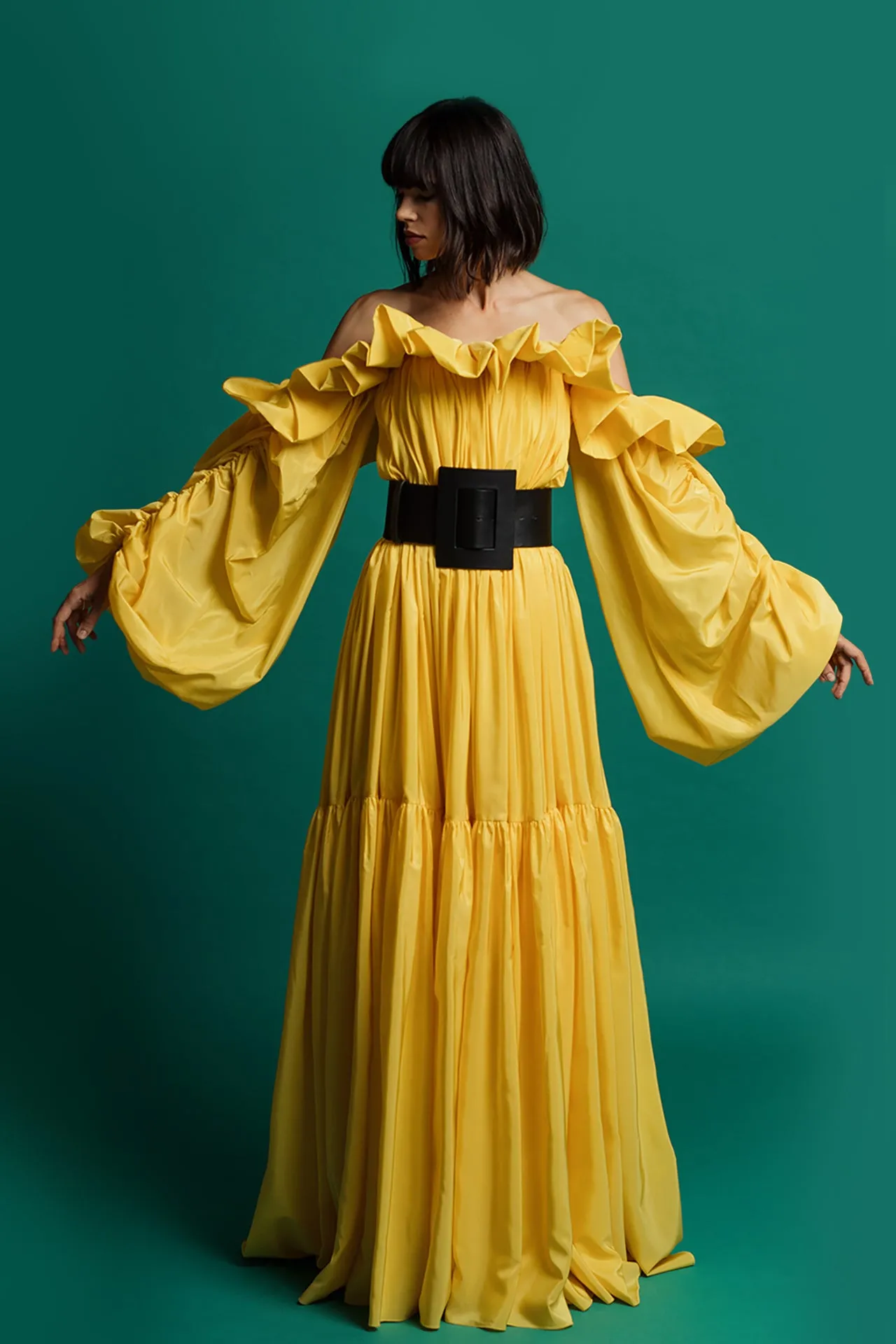 Off-The-Shoulder Pleated A-line Dress