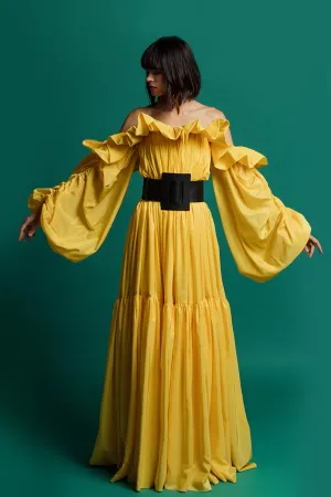 Off-The-Shoulder Pleated A-line Dress