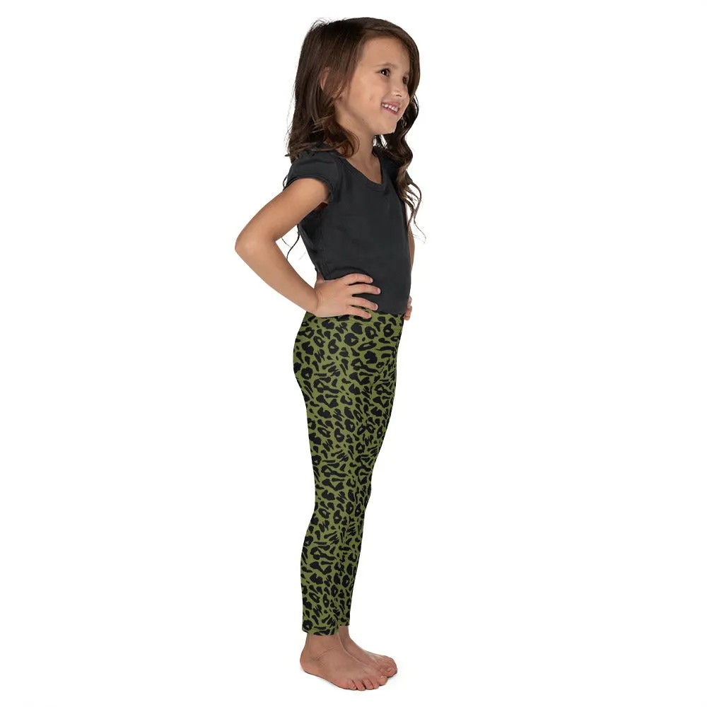 Olive Green Leopard Skin Kid's Leggings