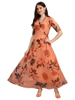 Orange Georgette Floral Print Dress