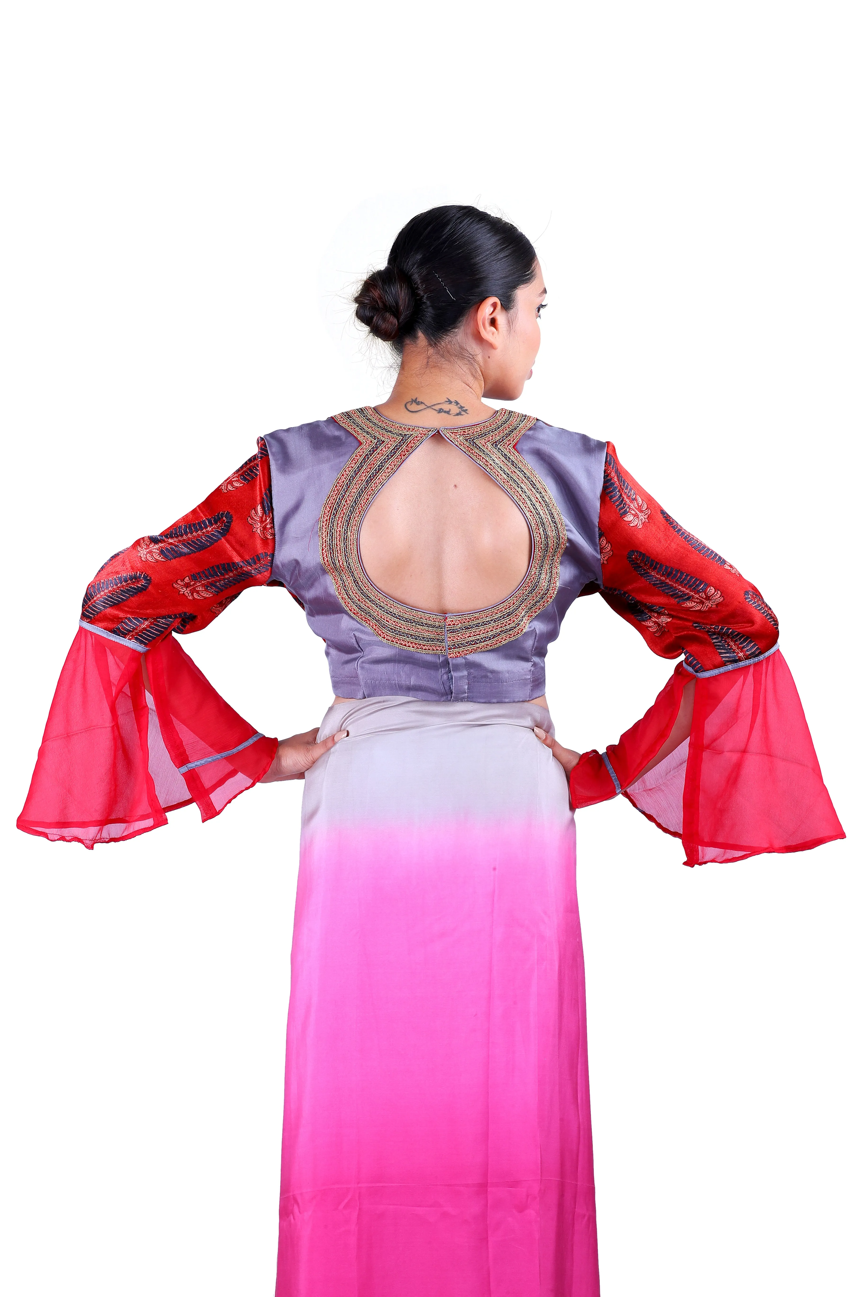 Pink & Grey silk Saree