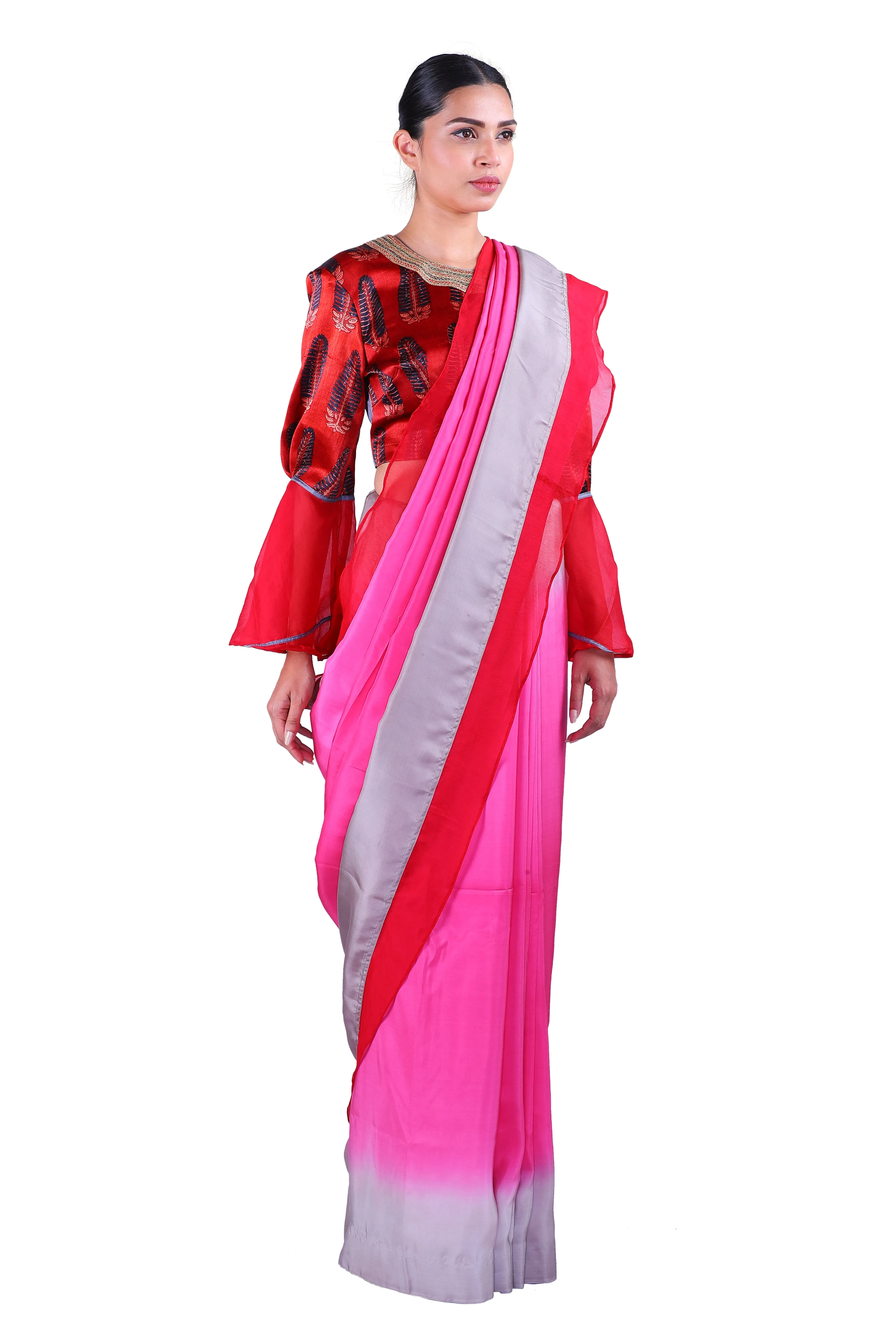 Pink & Grey silk Saree