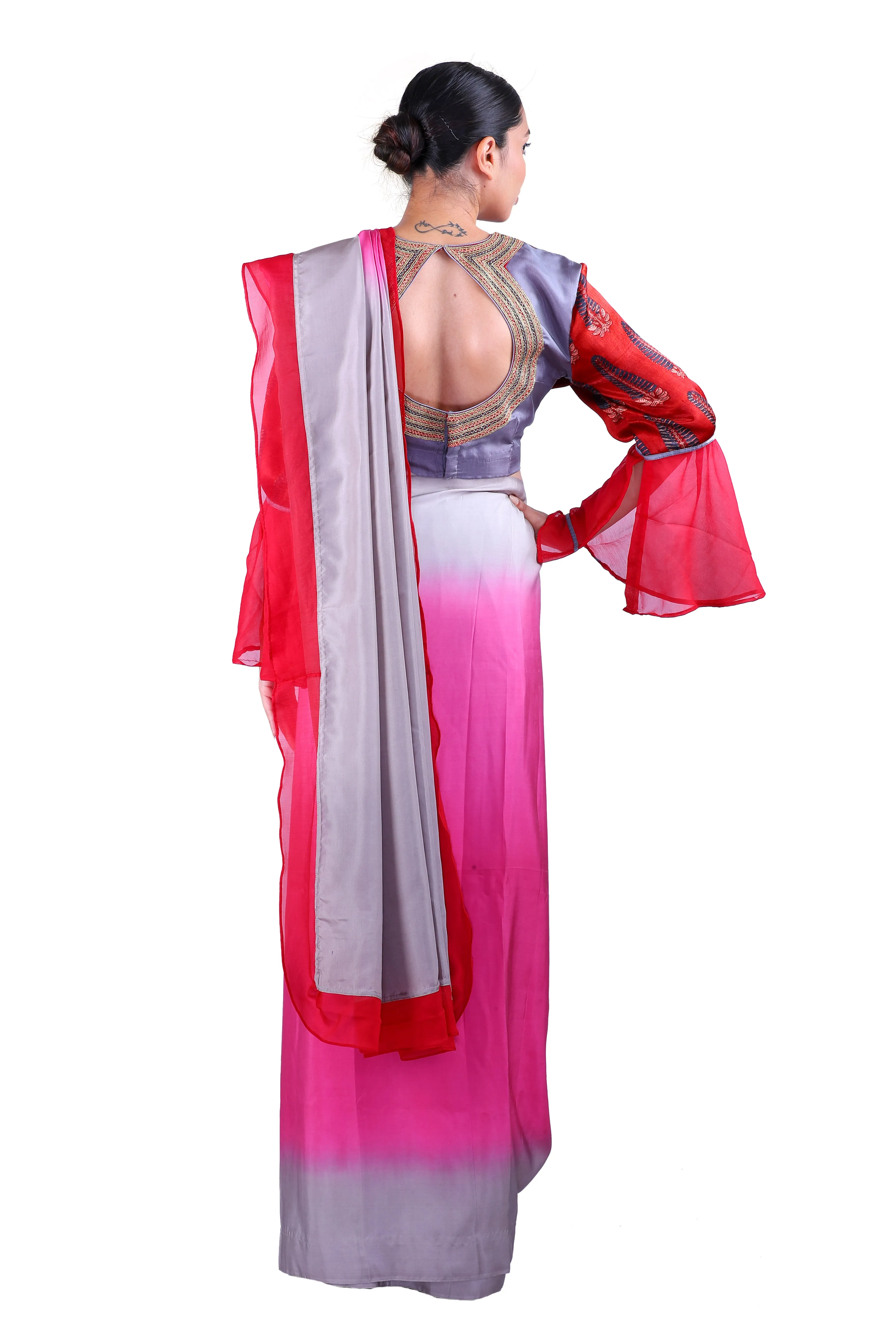 Pink & Grey silk Saree