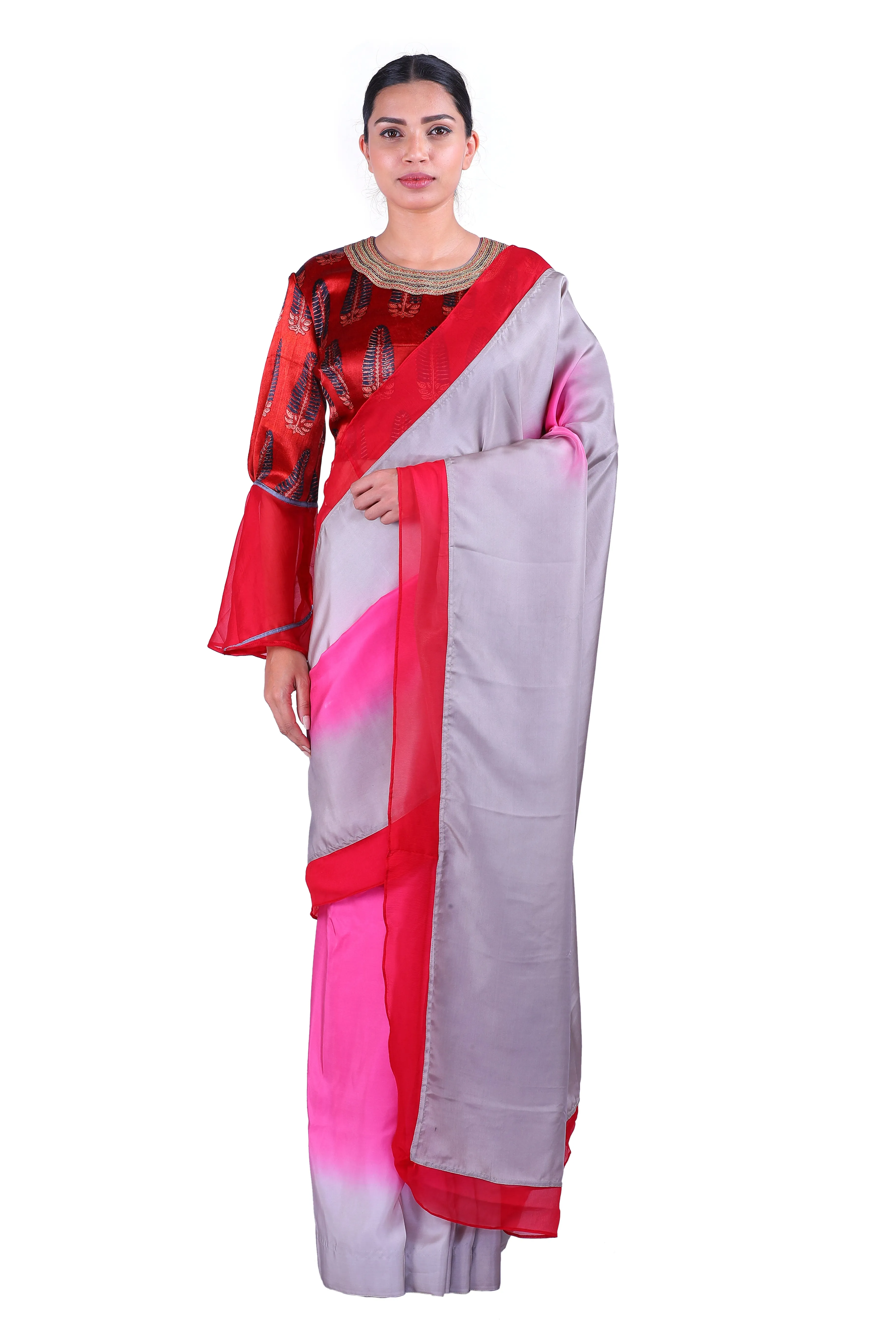 Pink & Grey silk Saree