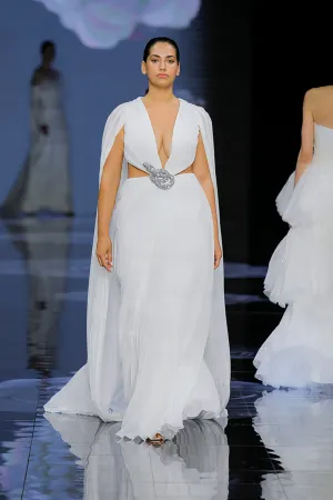 Pleated A-line Dress with Cape
