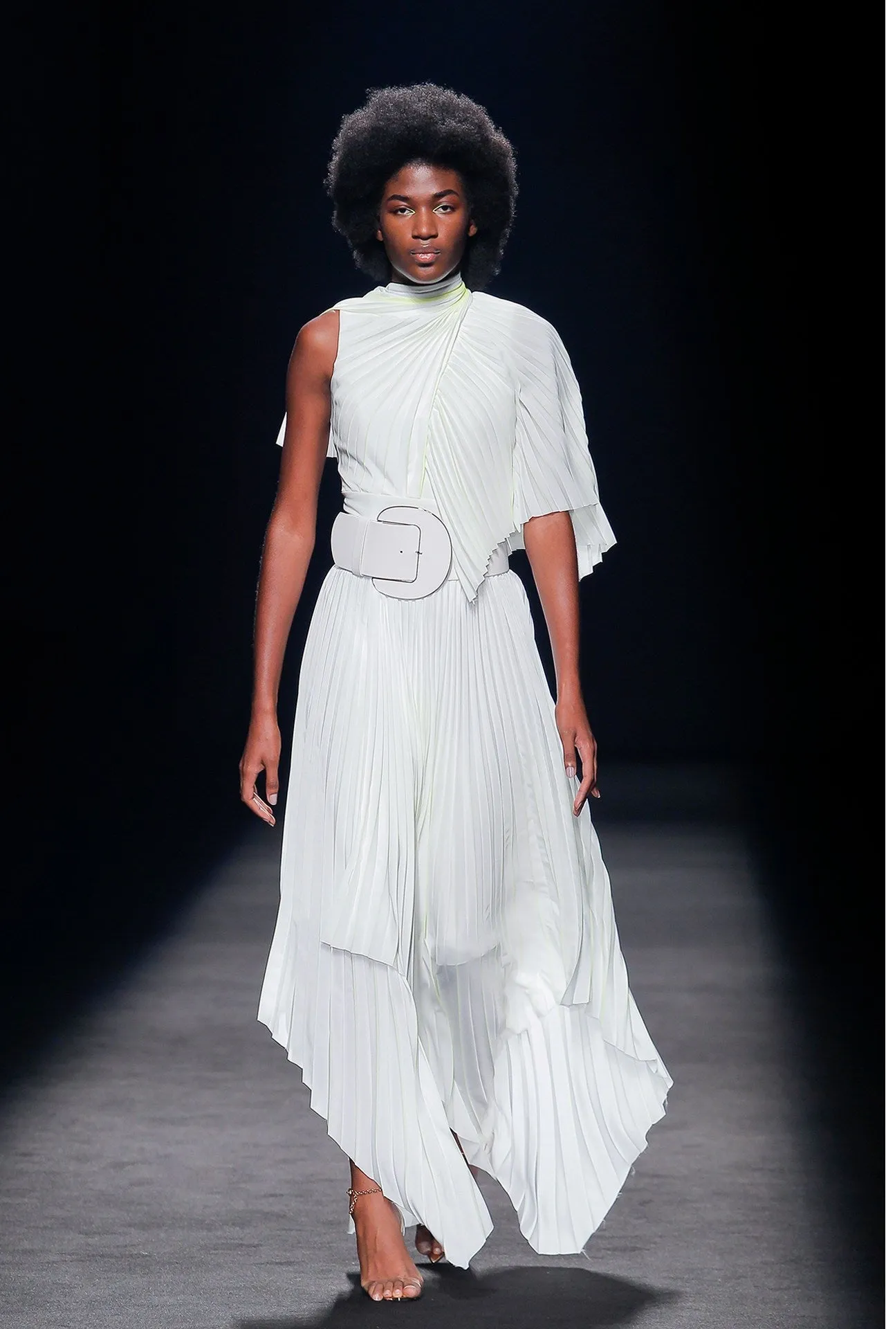 Pleated Asymmetric Midi Dress