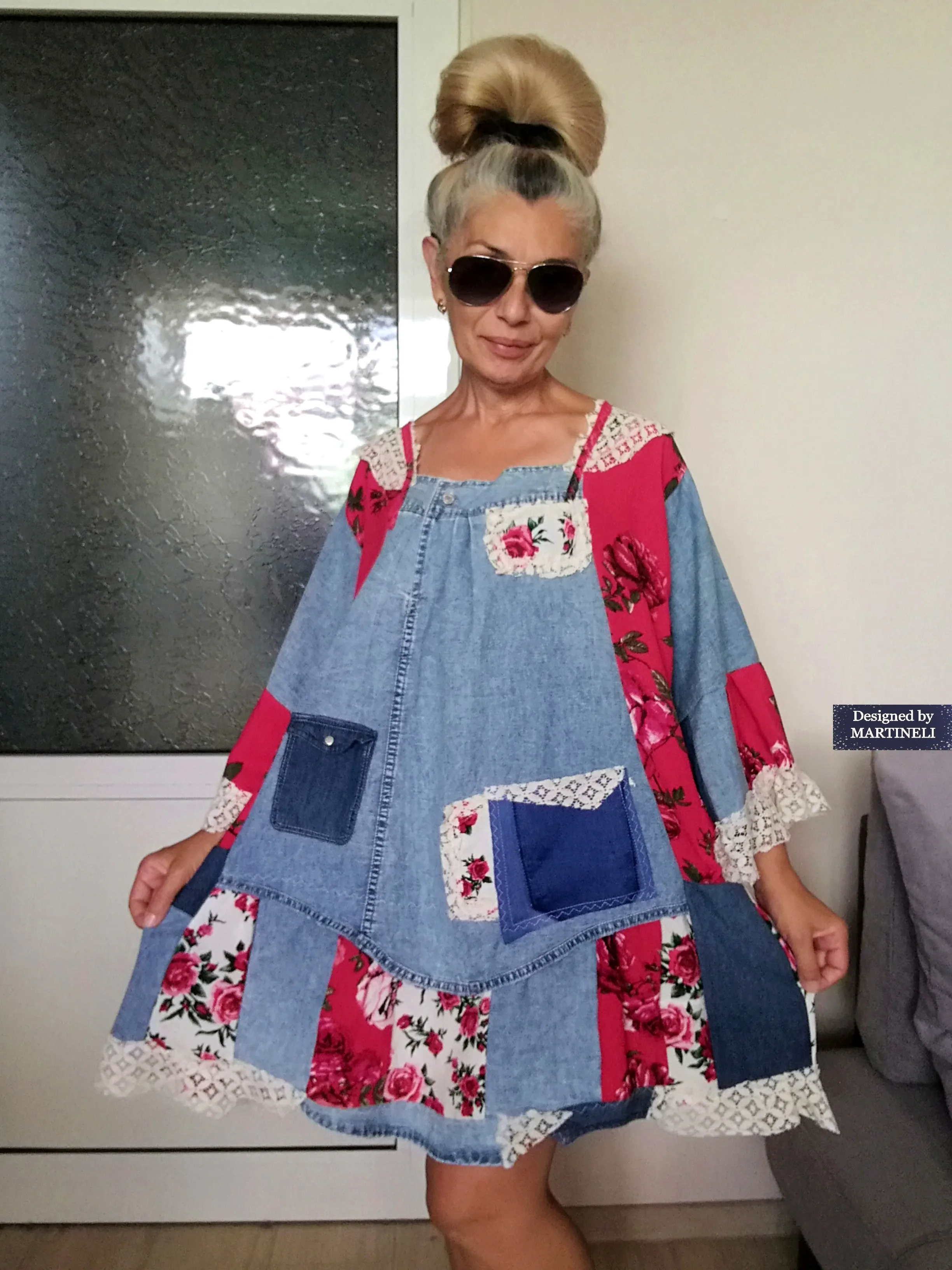 Plus Size Denim Dress 5XL Maxi Floral Shirt Dress