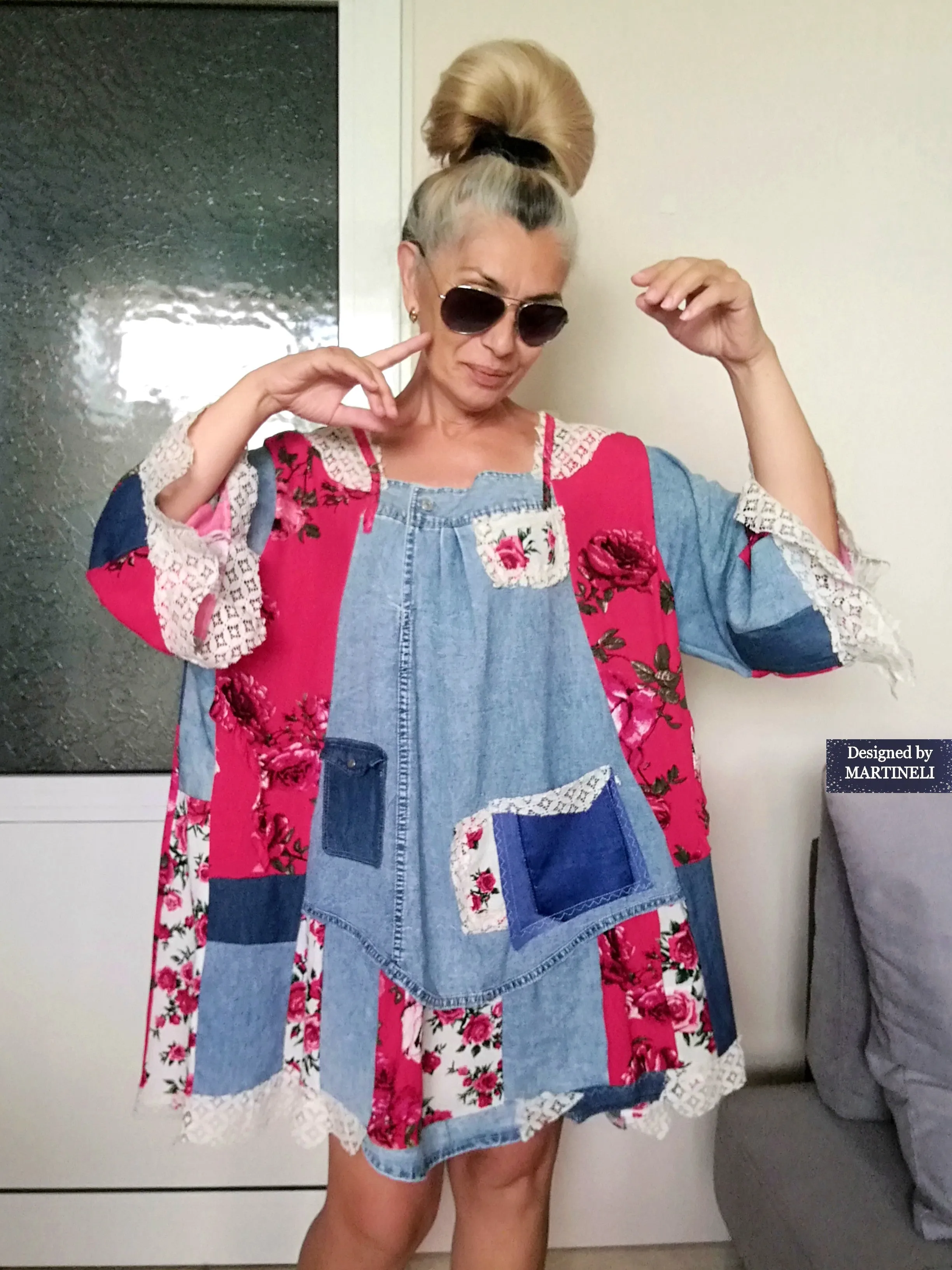 Plus Size Denim Dress 5XL Maxi Floral Shirt Dress