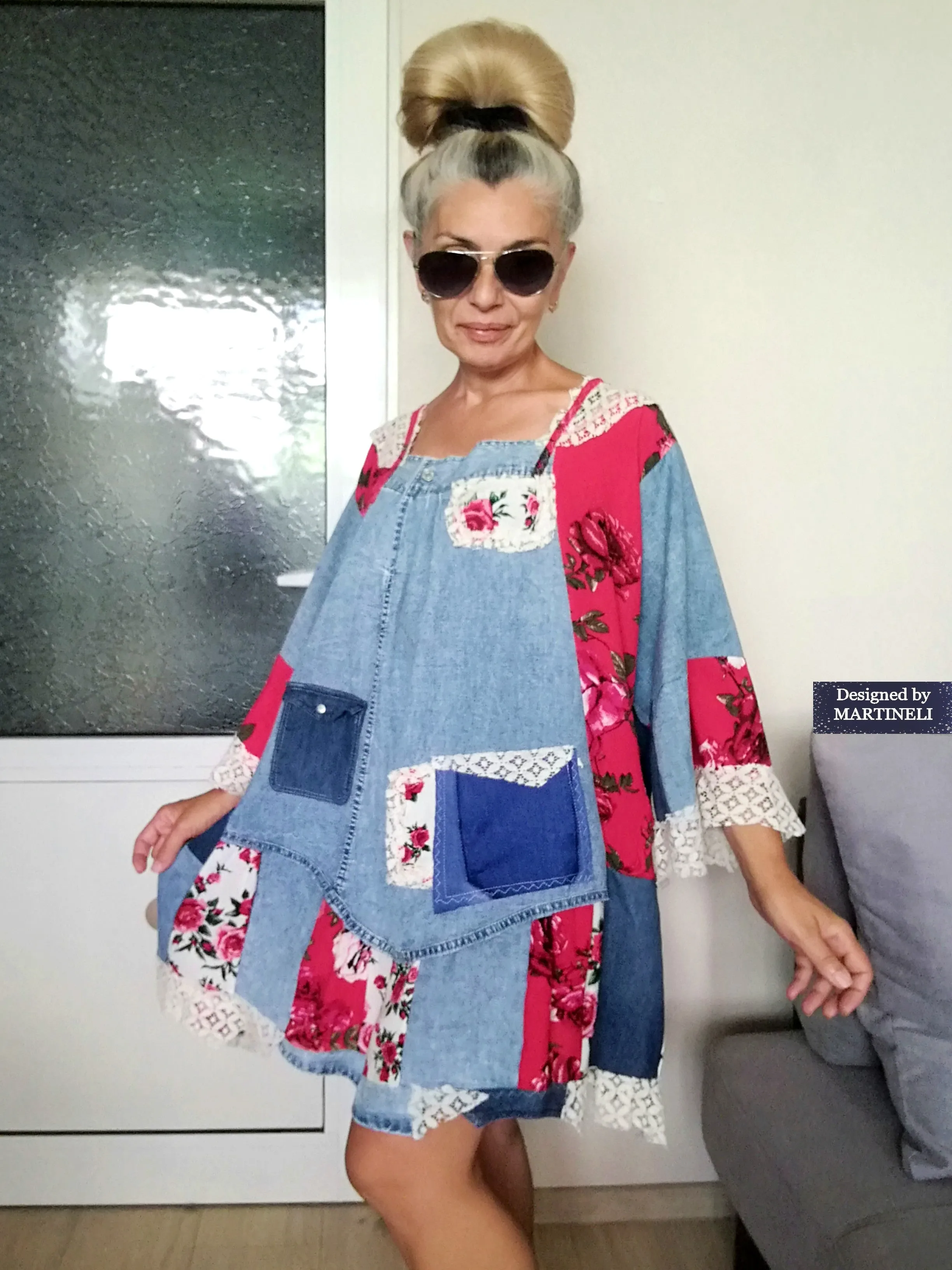 Plus Size Denim Dress 5XL Maxi Floral Shirt Dress