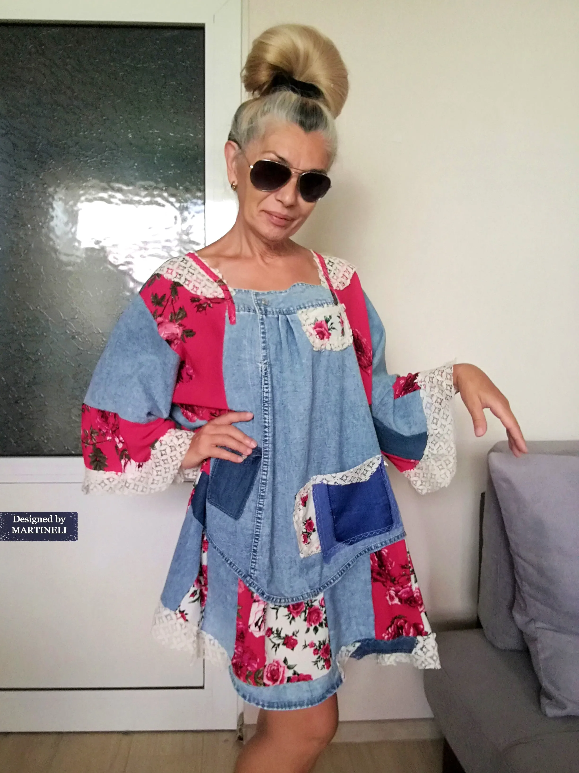 Plus Size Denim Dress 5XL Maxi Floral Shirt Dress