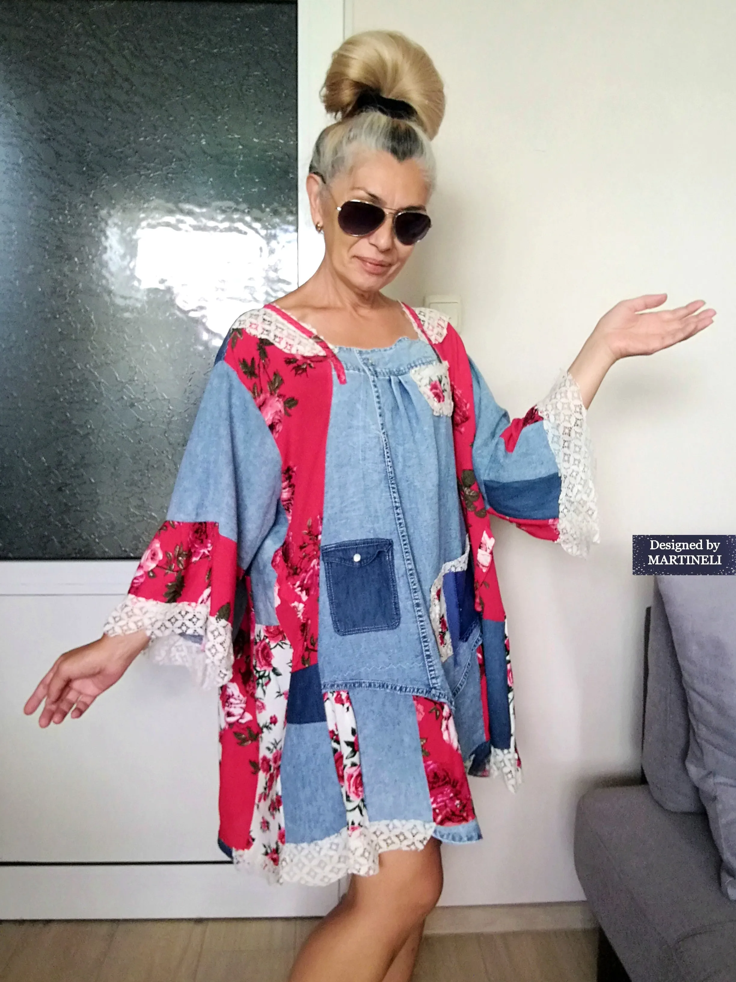 Plus Size Denim Dress 5XL Maxi Floral Shirt Dress