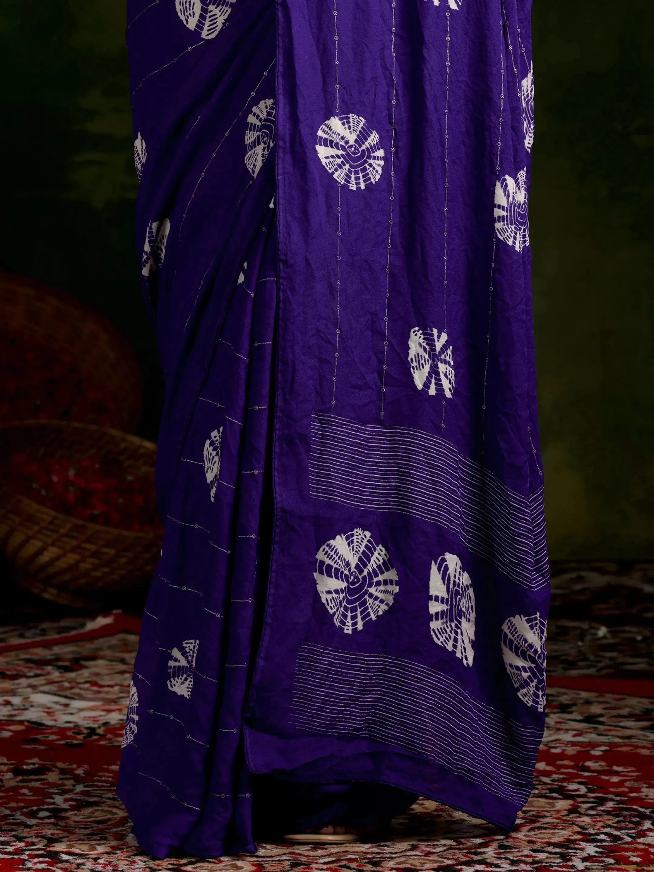 Purple Printed Poly Chiffon Saree With Unstitched Blouse Piece