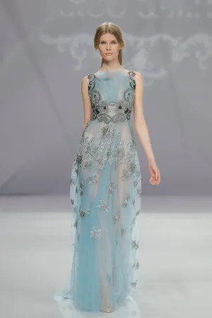 Sleeveless Embroidered A-line Tulle Dress