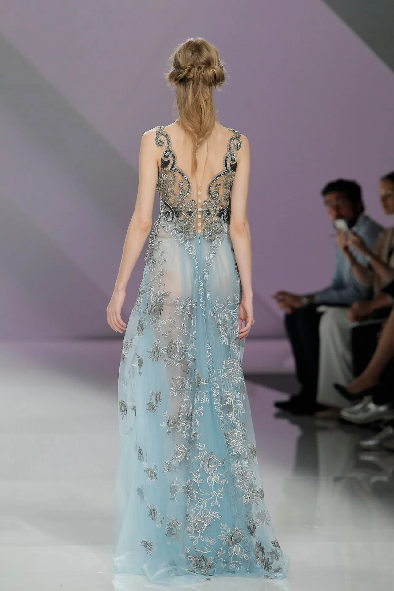 Sleeveless Embroidered A-line Tulle Dress