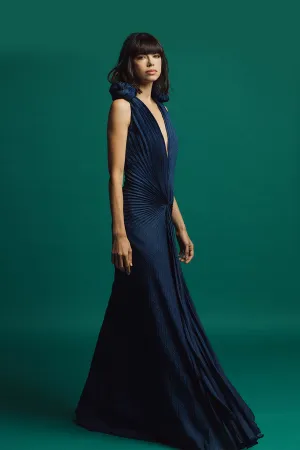 Sleeveless Flared Pleated Dress with Knots