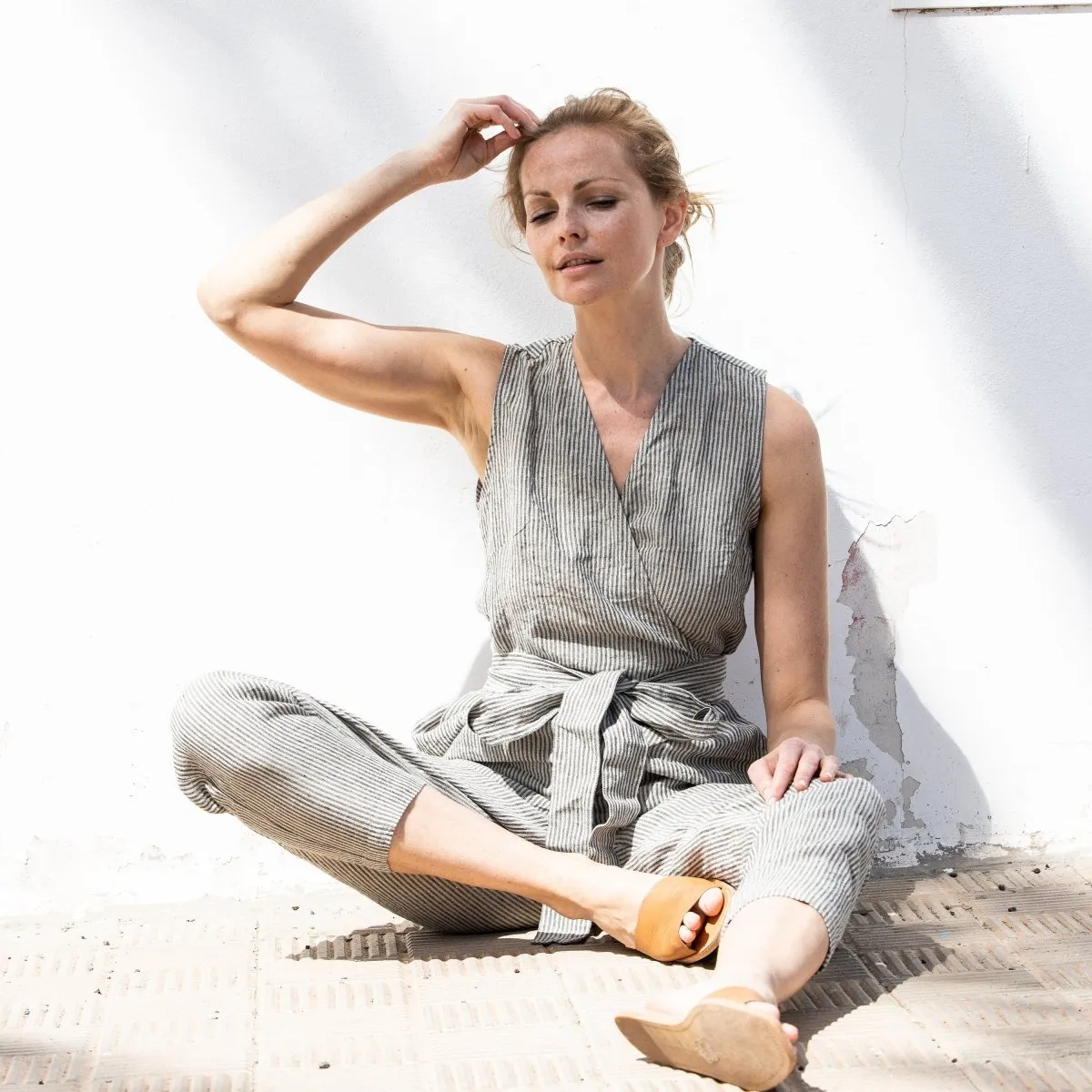 Sleeveless MARGARET wrap linen jumpsuit