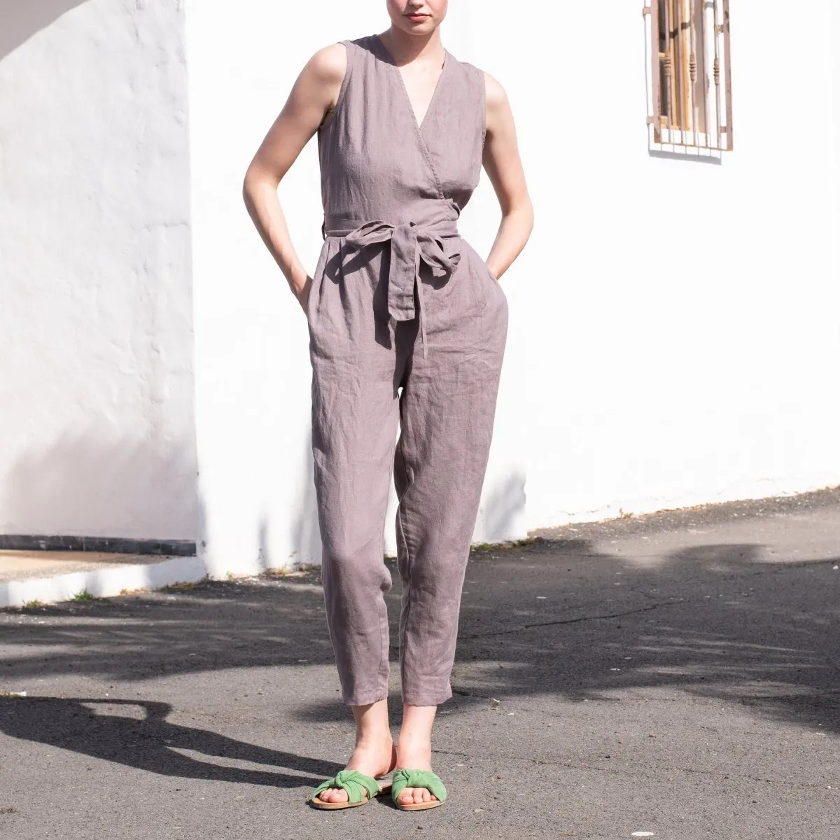 Sleeveless MARGARET wrap linen jumpsuit