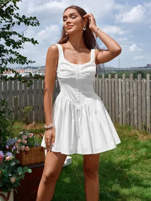 Square Neck Ruched Bust Bodycon Dress