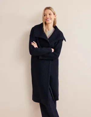 Textured Chunky Wool Coatigan-Navy