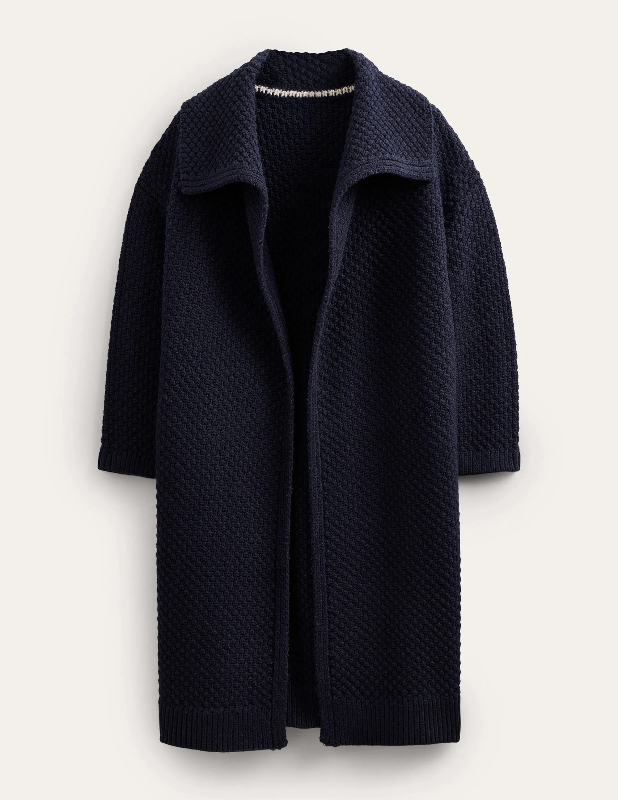 Textured Chunky Wool Coatigan-Navy