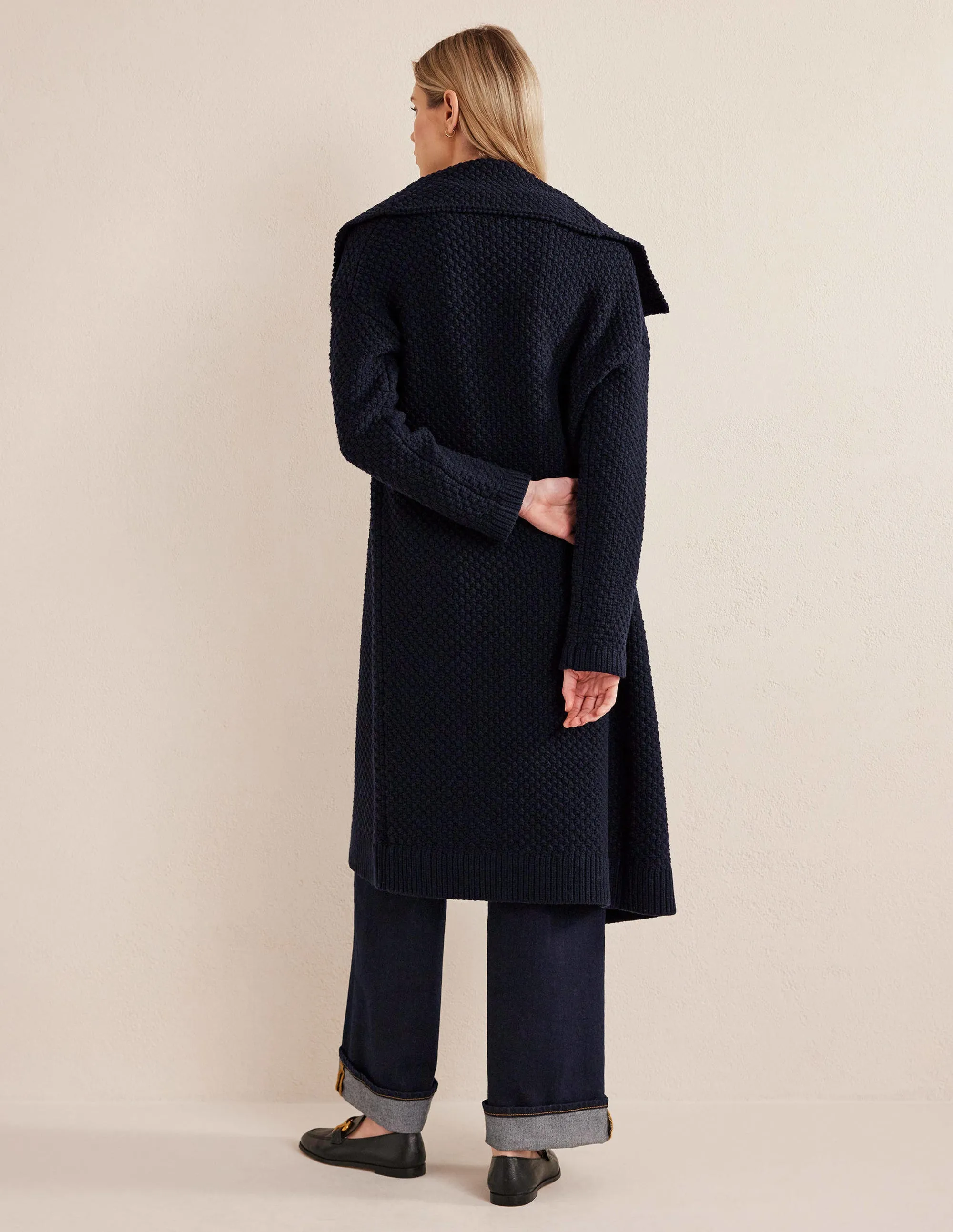 Textured Chunky Wool Coatigan-Navy