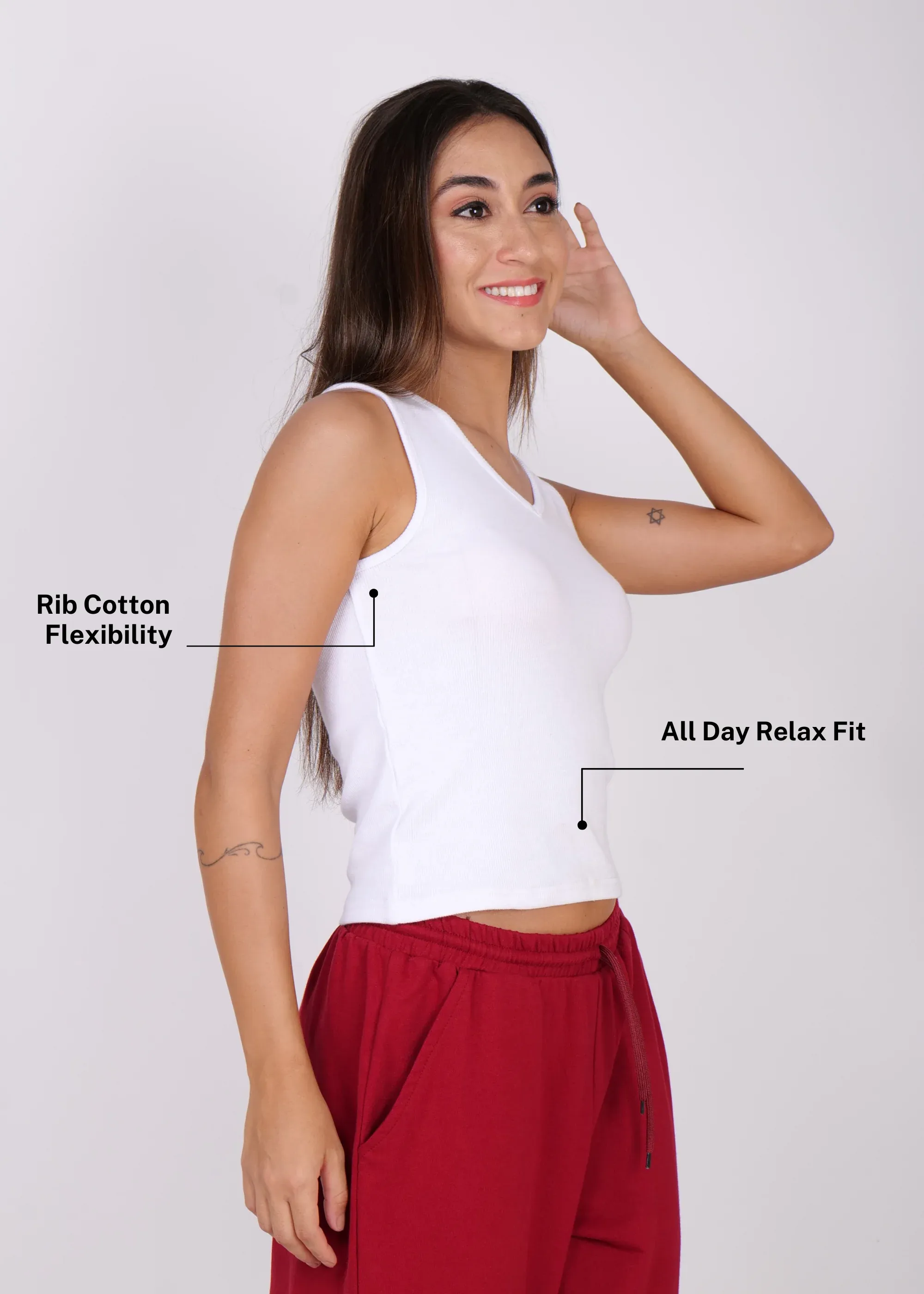 V Neck Cotton Ribbed Tank Top