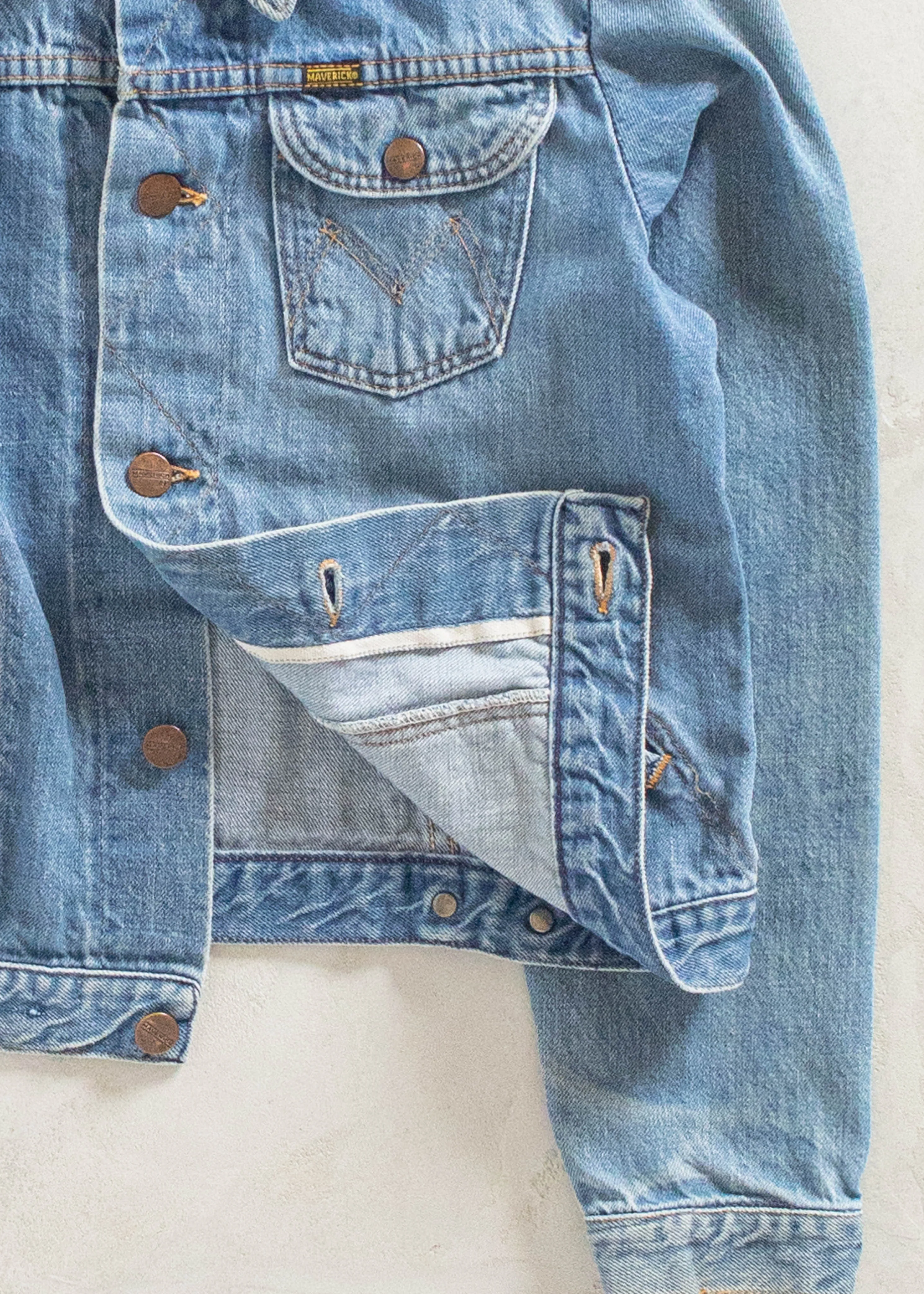 Vintage 1970s Maverick Selvedge Denim Trucker Jacket Size 2XS/XS