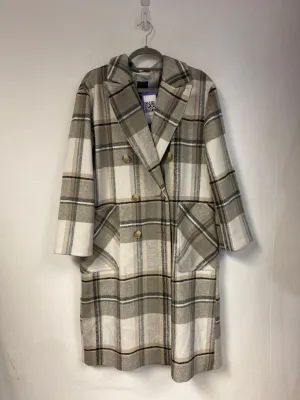 White, grey and beige tartan longline trench coat, Primark, Size 12 (Polyester, Cotton, Viscose, Acrylic, Wool)