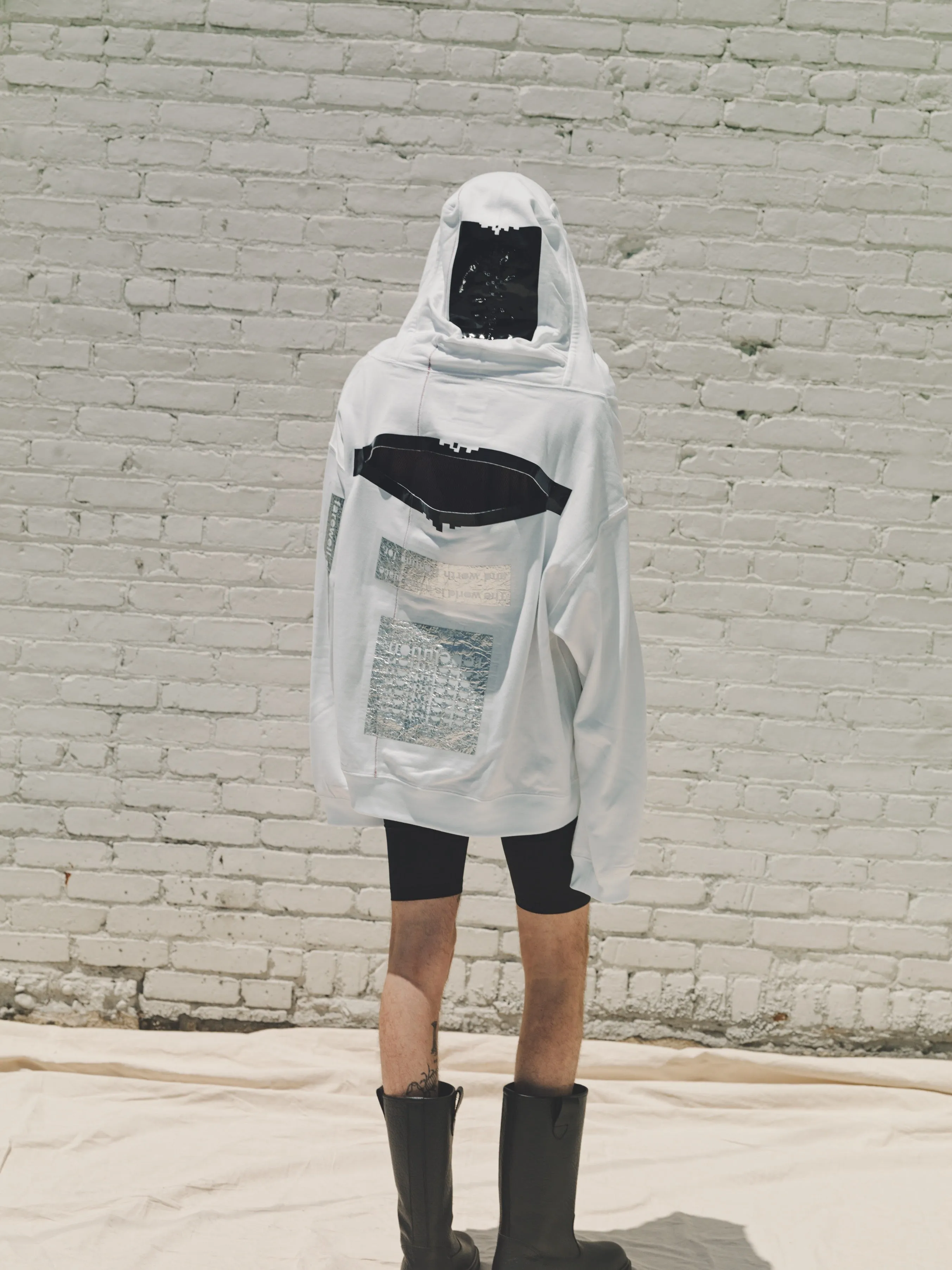White Monster Shaped Sweatshirt Slashed Oversized Hoodie
