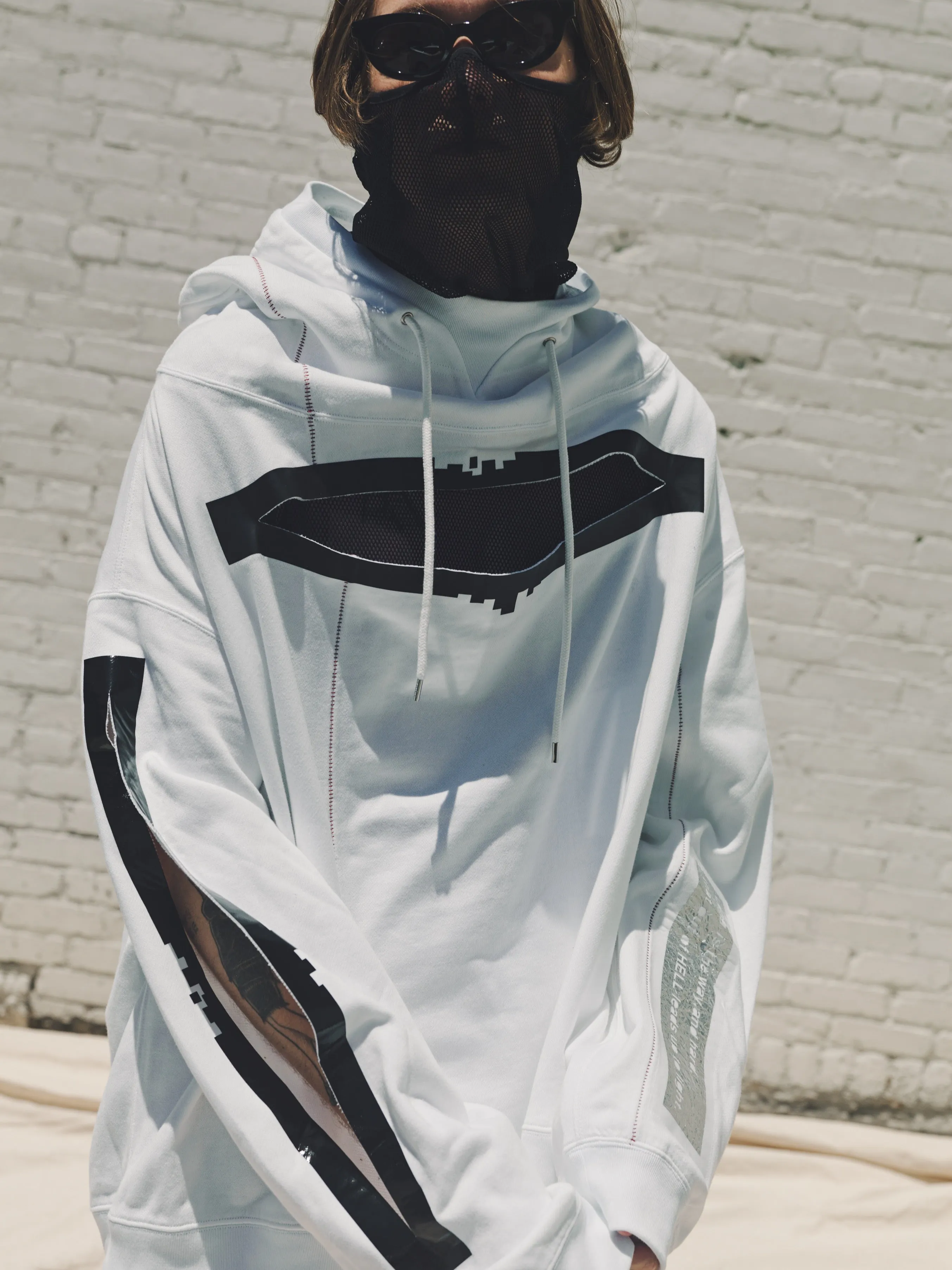 White Monster Shaped Sweatshirt Slashed Oversized Hoodie