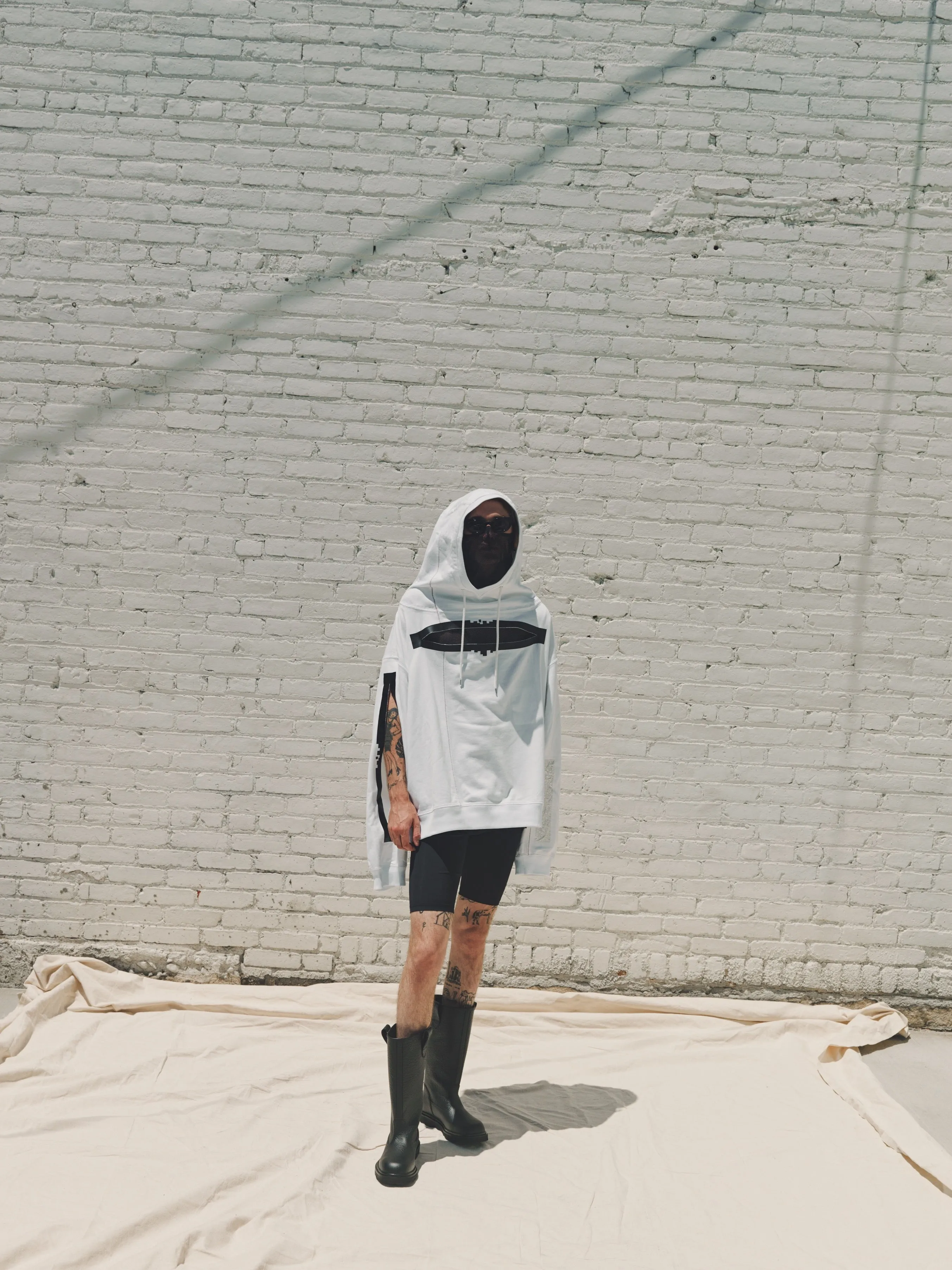 White Monster Shaped Sweatshirt Slashed Oversized Hoodie