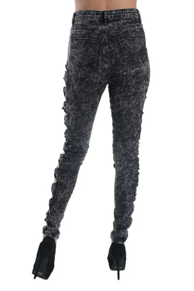 Women's Cut-N-Tied Acid Wash Skinny Jeans