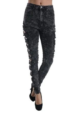 Women's Cut-N-Tied Acid Wash Skinny Jeans