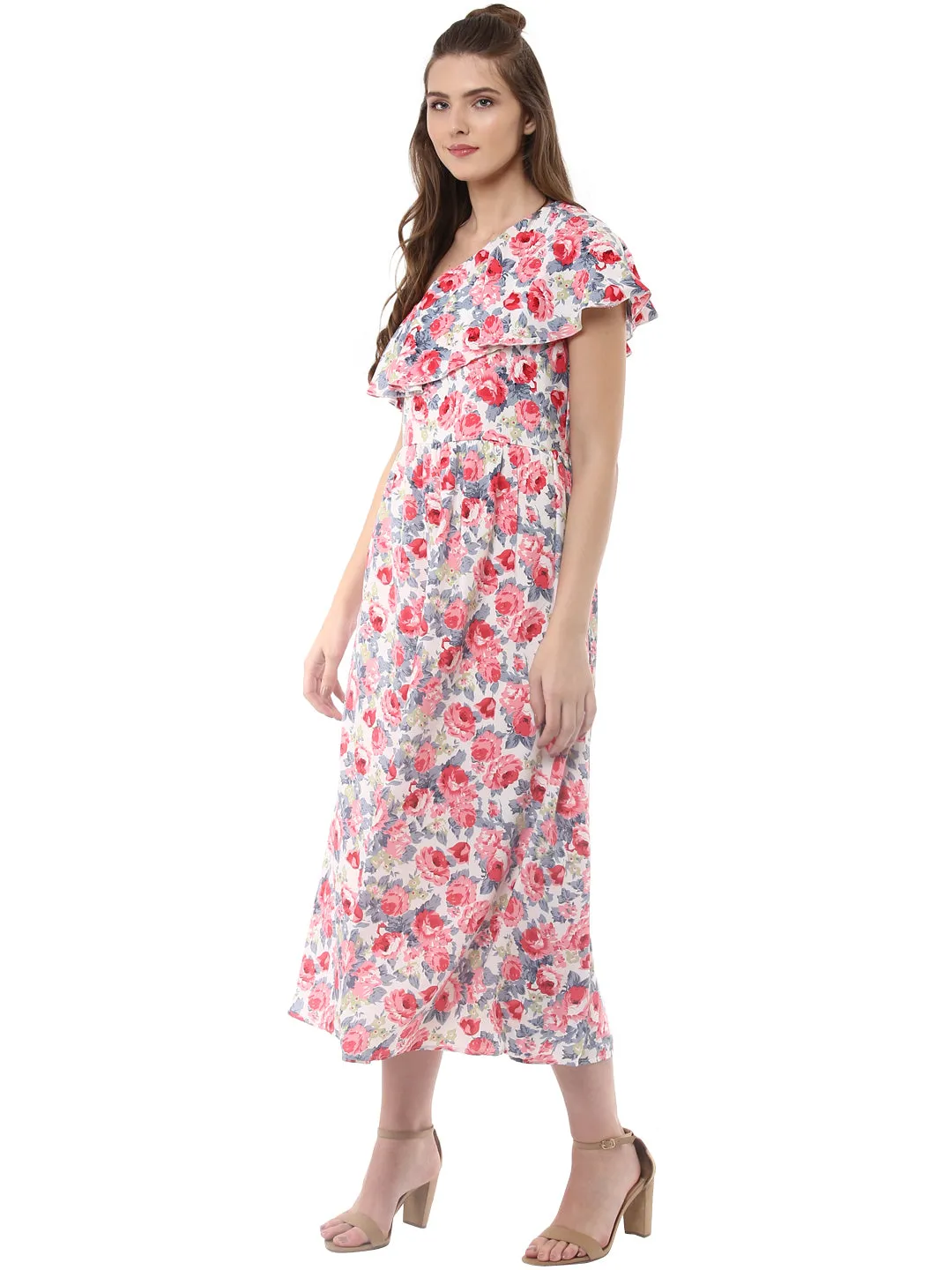 Women's Floral One Shoulder Maxi Dress - StyleStone