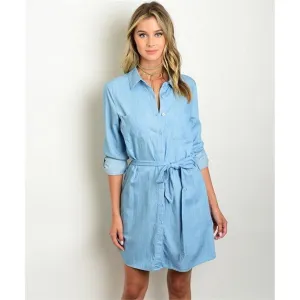 Women's long sleeve Denim Tunic Button Down shirt Dress