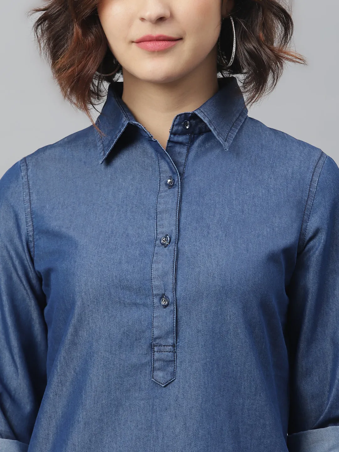 Women's Navy Denim Shirt dress - StyleStone