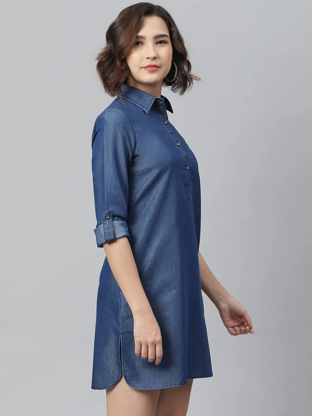 Women's Navy Denim Shirt dress - StyleStone