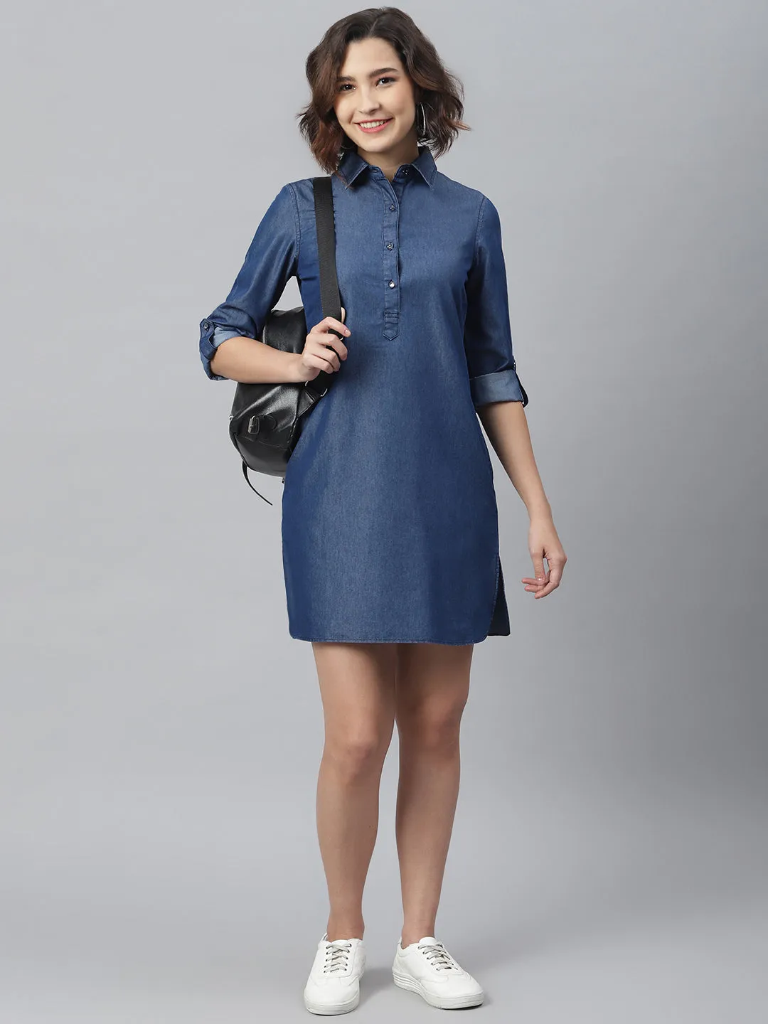 Women's Navy Denim Shirt dress - StyleStone