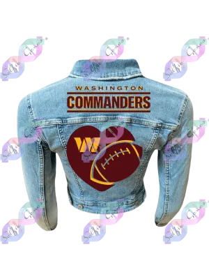 Women's Washington Commanders Football Heart Denim Jacket (Classic)